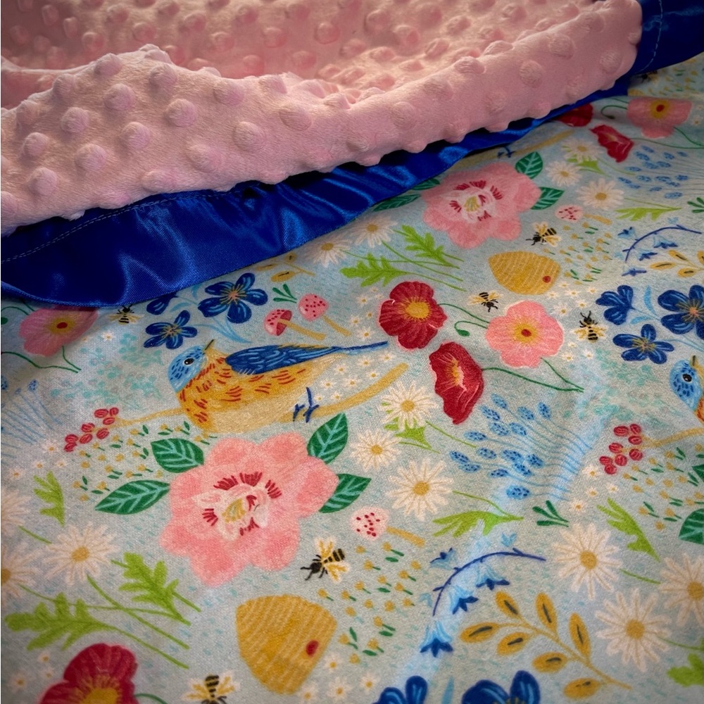 NEW birds/floral/bees baby blanket